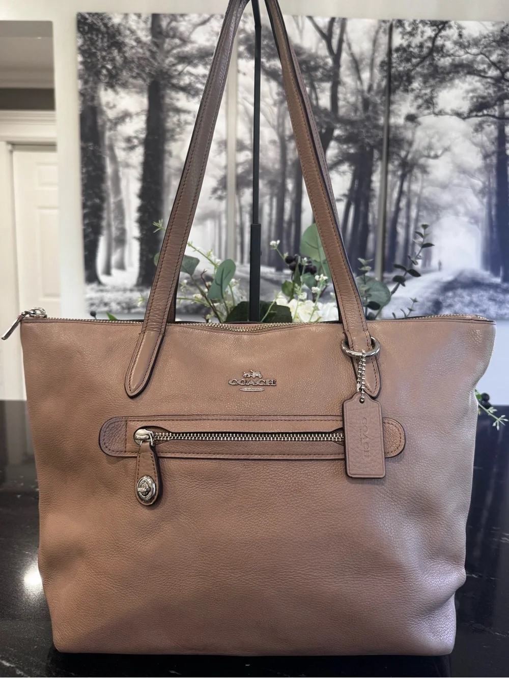 🤎Coach Taylor Tote in Taupe Pebbled Leather Zip Top Shoulder Bag